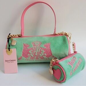 NEW! Juicy Couture Retro Green Choose Scottie Dogs Barrel Satchel